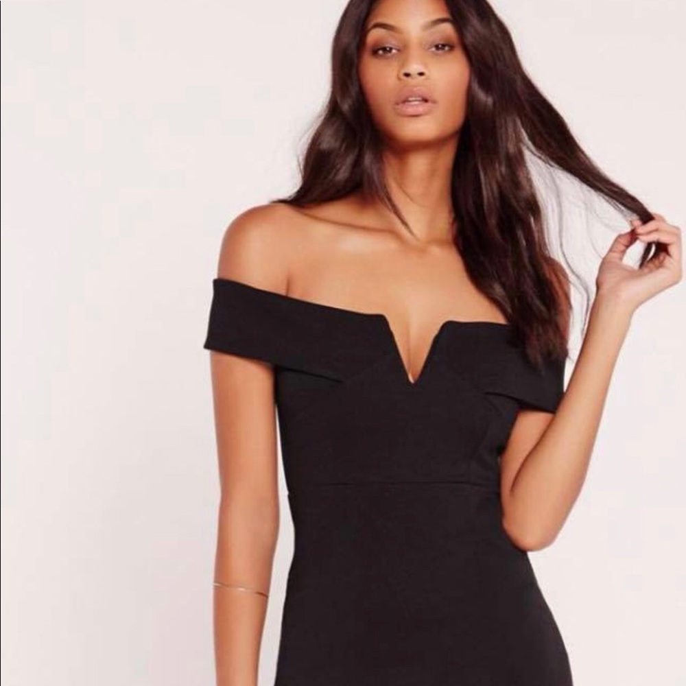 V Front, off the shoulder black velvet gown